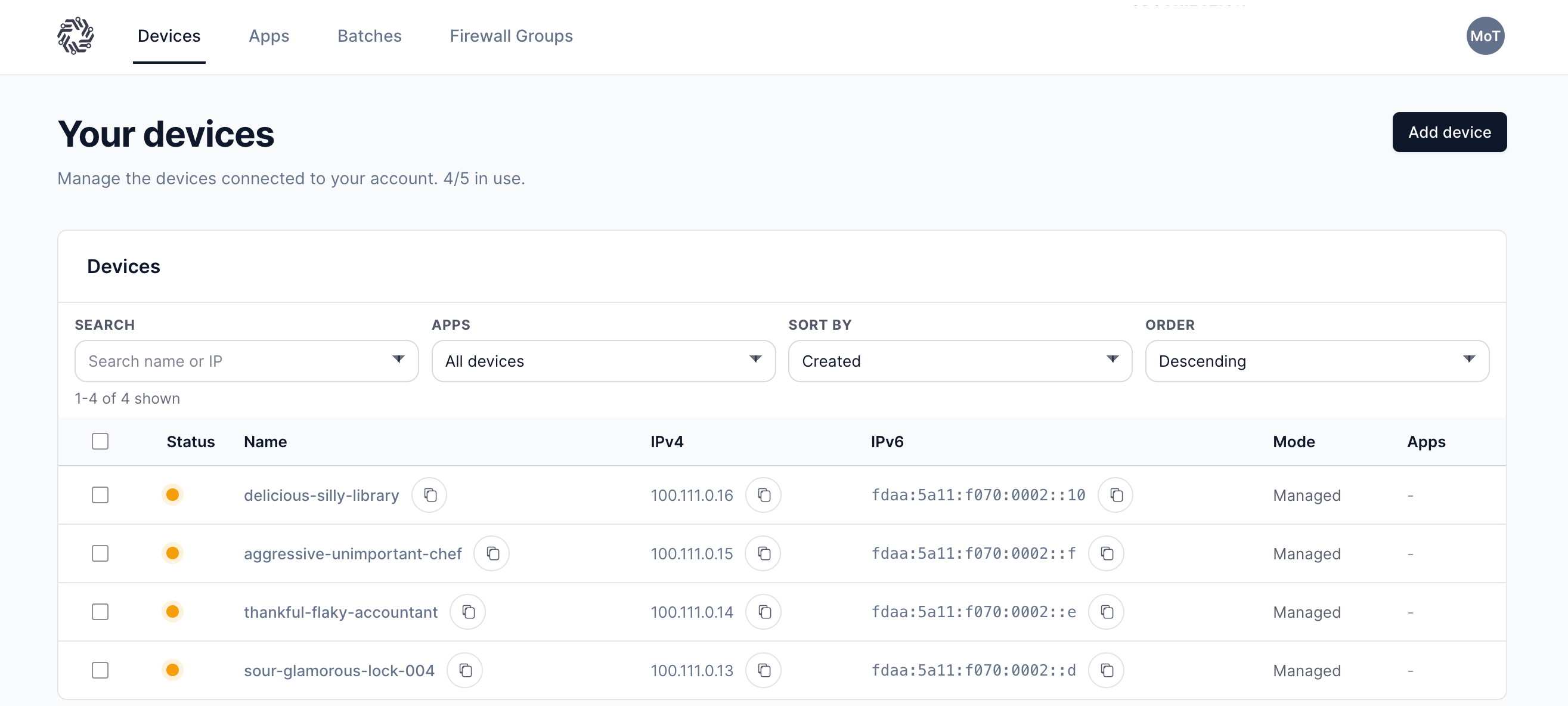 Mesh of Things dashboard